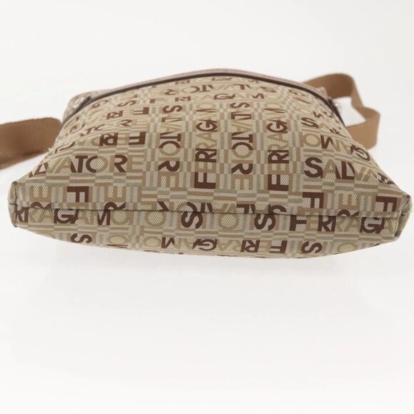 Salvatore Ferragamo Shoulder Bag Canvas Leather Brown Silver Auth BA5611